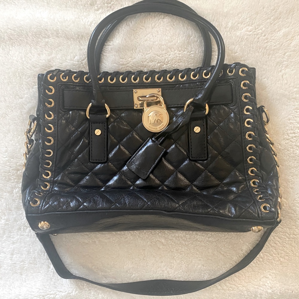 Michael Kors Leather Quilted Small Hamilton Bag with Gold Hardware